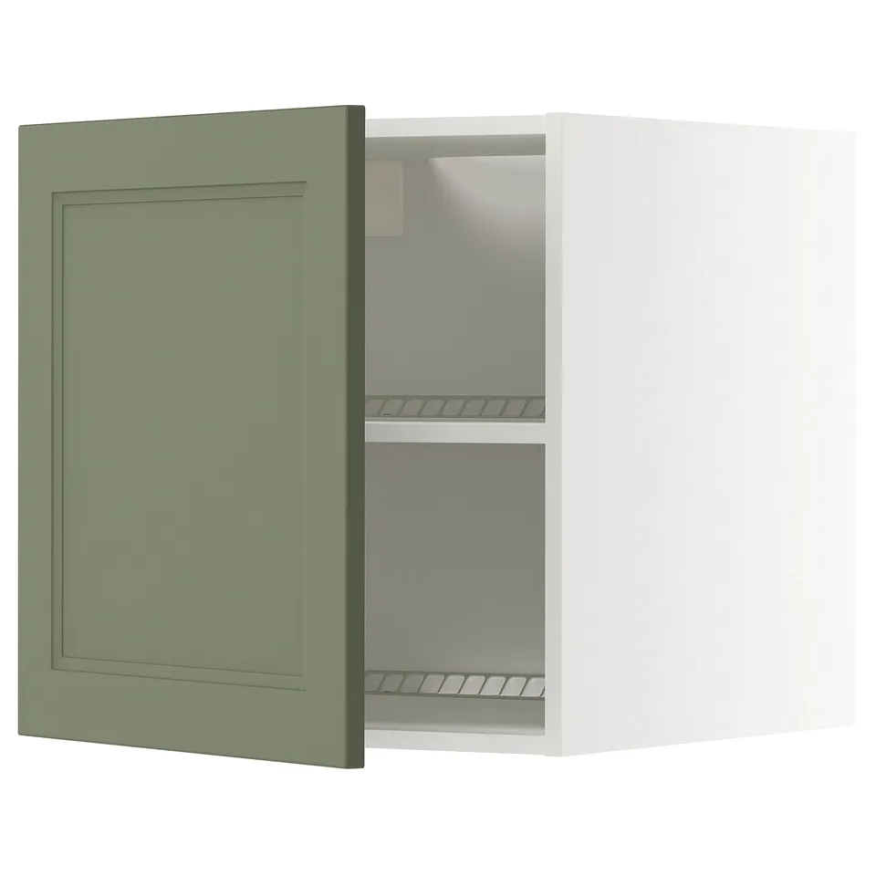 METOD wall cabinet in grey-green with adjustable shelves, square shape, minimalist design.