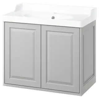 TÄNNFORSEN / RUTSJÖN wash-stnd w doors/wash-basin, light grey, 82x49x74 cm