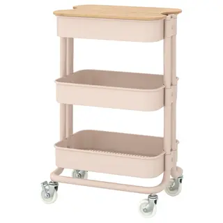 RÅSKOG / NORRÅVA trolley with lid, pink, 28x38x62 cm