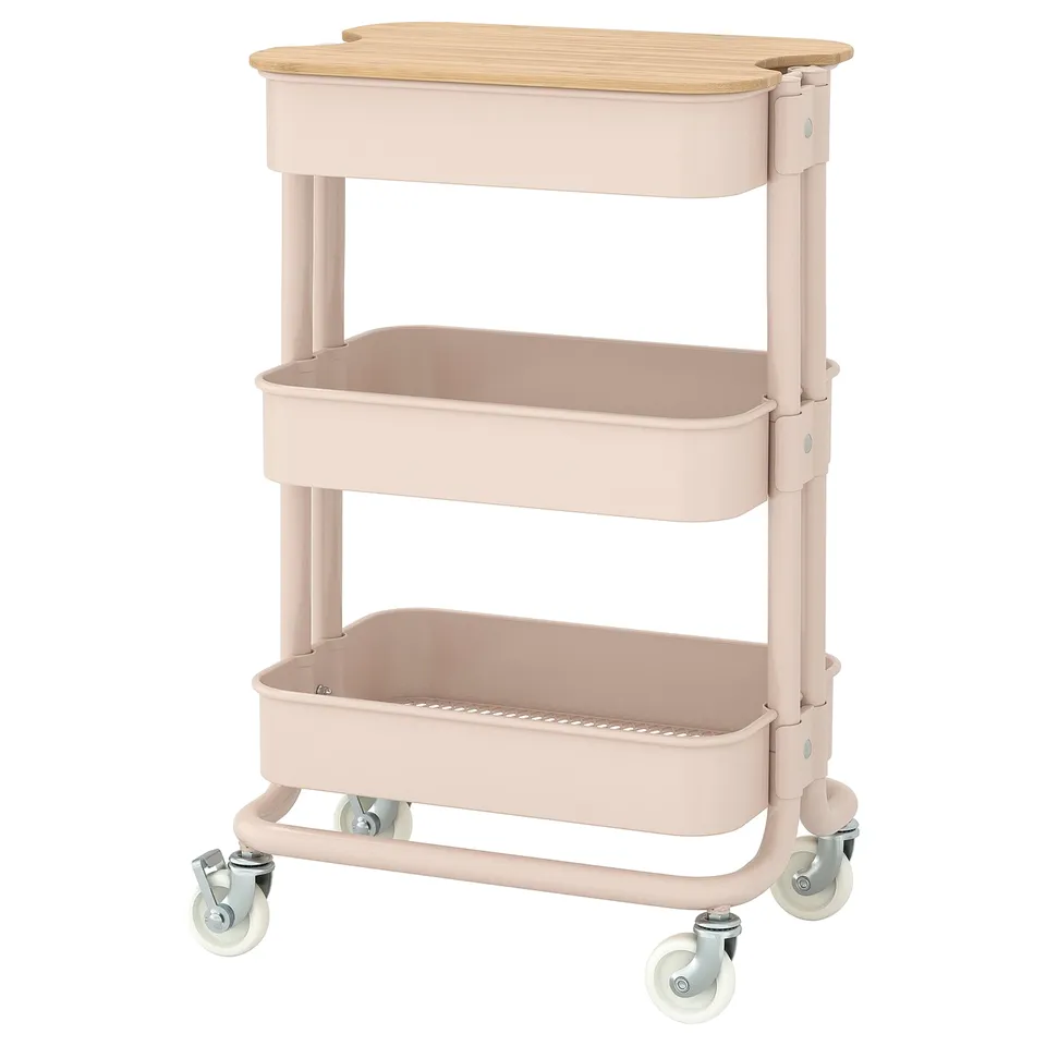 RÅSKOG / NORRÅVA Trolley with lid, pink, 28x38x62 cm