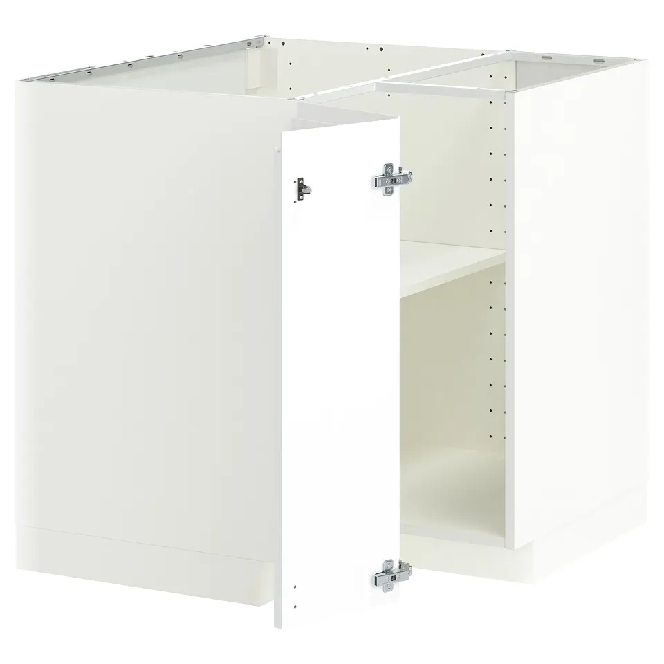 METOD Corner base cabinet with shelf, white/Voxtorp matt white, 88x88x80 cm