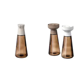HALVTOM set: bottle with pour spout + spice mill, glass/brown, 19 cm