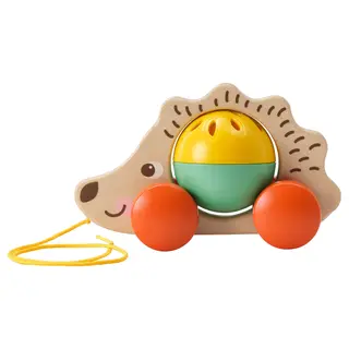 UPPSTÅ pull toy, hedgehog/multicolour, Length 15 x Width 6 x Height 9 cm