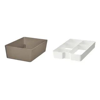 KUGGIS set: box + insert with 5 compartments, dark grey-beige + white, Width 18 x Depth 26 x Height 8 cm