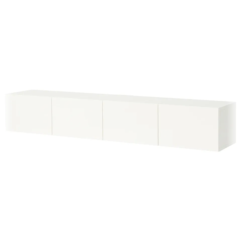 BESTÅ TV bench with doors, white/Selsviken high-gloss white, 240x42x38 cm