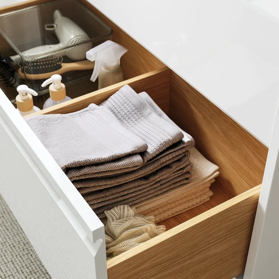 ÄNGSJÖN / BACKSJÖN Wash-stnd w drawers/wash-basin, high-gloss white/black marble effect, 62x49x71 cm