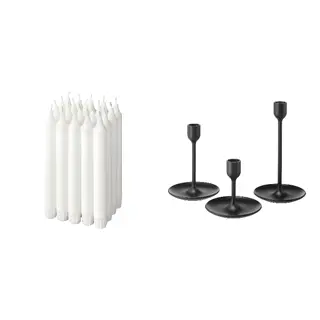 FULLTALIG/JUBLA set: unscented chandelier candle + candlestick, set of 3, white + black, Height 19 cm
