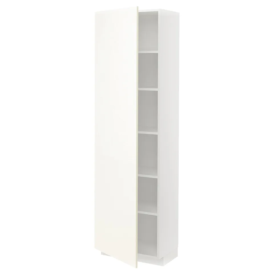 A white METOD kitchen cabinet. Its tall with adjustable shelves. Modern design, sleek look.