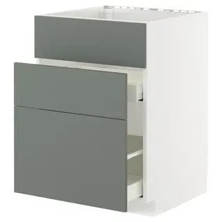 METOD / MAXIMERA base cab f sink+3 fronts/2 drawers, white/Nickebo matt grey-green, 60x60x80 cm