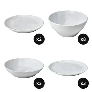 FORELLTETRA set: side plate x2 + bowl x8 + deep plate x3 + plate x3, white, 19 cm