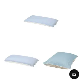 KEJSAROLVON/KVARNVEN set: ergonomic pillow, stomach sleeper + ergonomic pillow, side/back sleeper + pillow protector x2, beige/blue, 39x69 cm