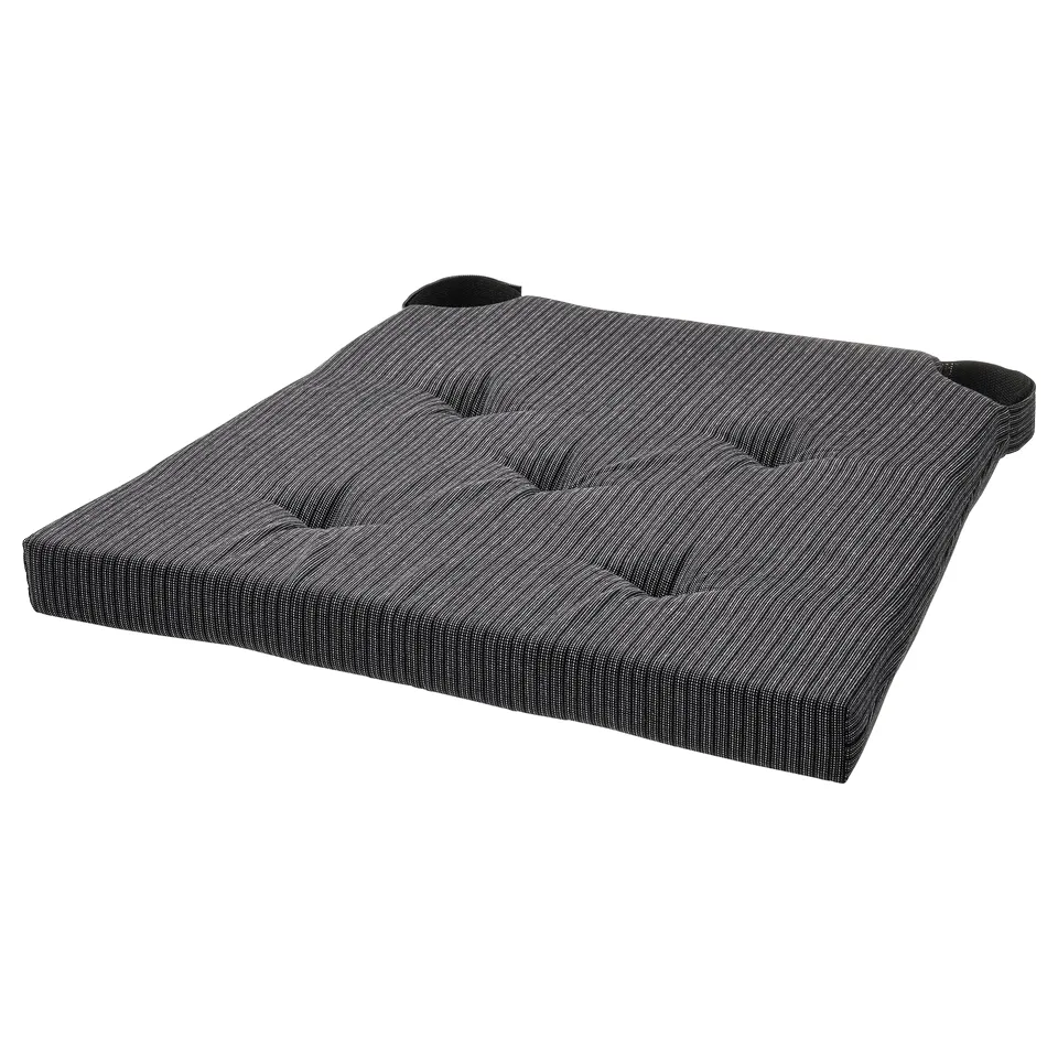 JUSTINA black striped comfy seat pad for chairs, tufted design.