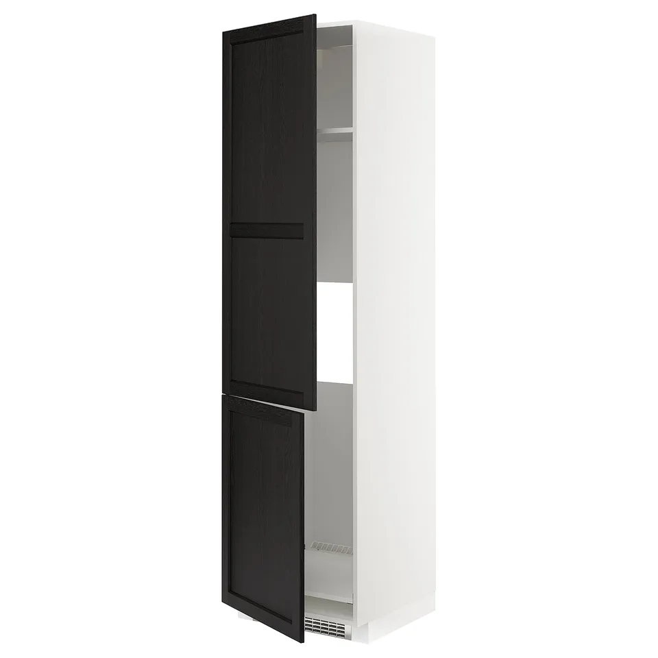 METOD kitchen cabinet: tall, white with black stained doors, bevelled edges, adjustable shelves.