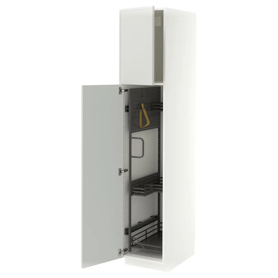 METOD High cabinet with cleaning interior, white/Aspudden light grey, 40x60x200 cm