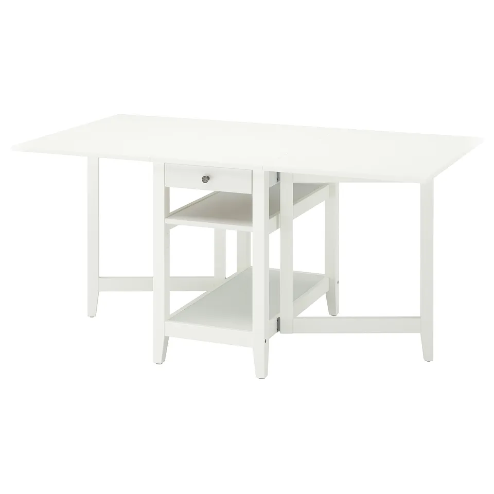 Ikea NÄSINGE white gateleg table with storage, rectangular.