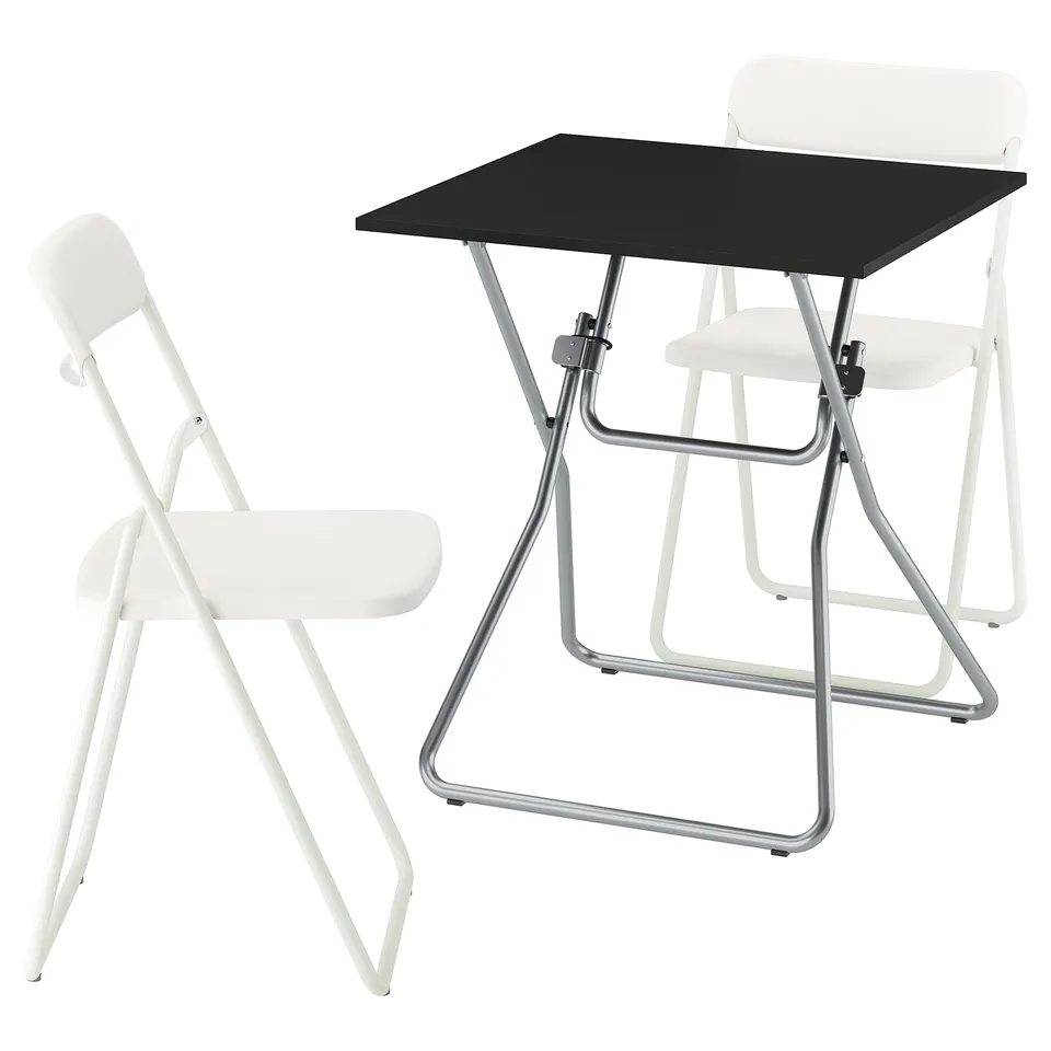 GUNDE / VIHALS Table and 2 folding chairs, folding black/white, 67x67 cm