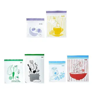 ISTAD set: resealable bag + resealable bag + resealable bag, patterned lilac/yellow + patterned black/green + patterned blue/red, 0.3/0.8 l