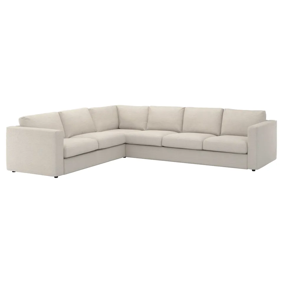 L-shaped VIMLE sofa, light beige, tweed fabric, modular design.