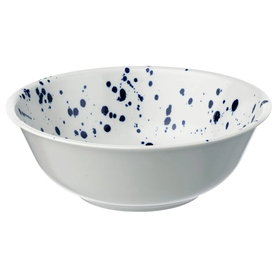 SILVERSIDA blue-splatter bowl, white ceramic, round shape, speckled design.