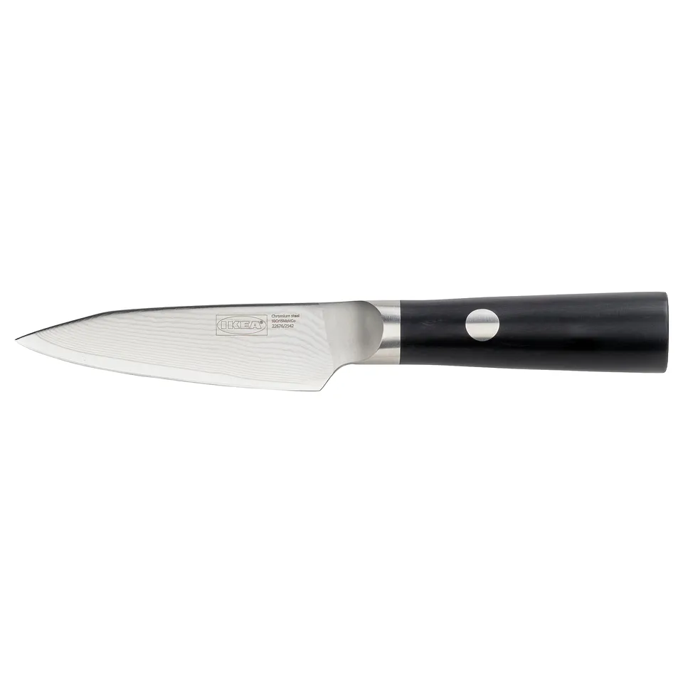 FJÄLLRÖDING Paring knife, damascus steel/black, 10 cm