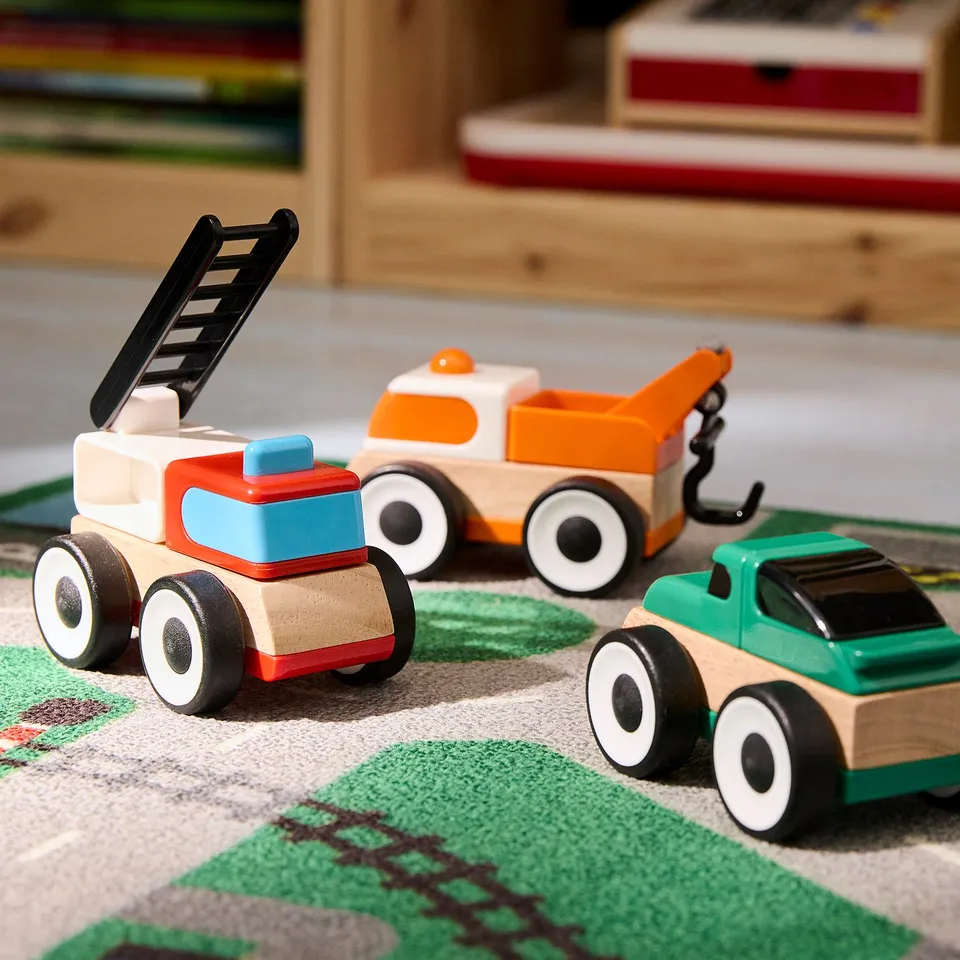 LILLABO 3-piece vehicle set, fire truck sports car/tow truck multicolour