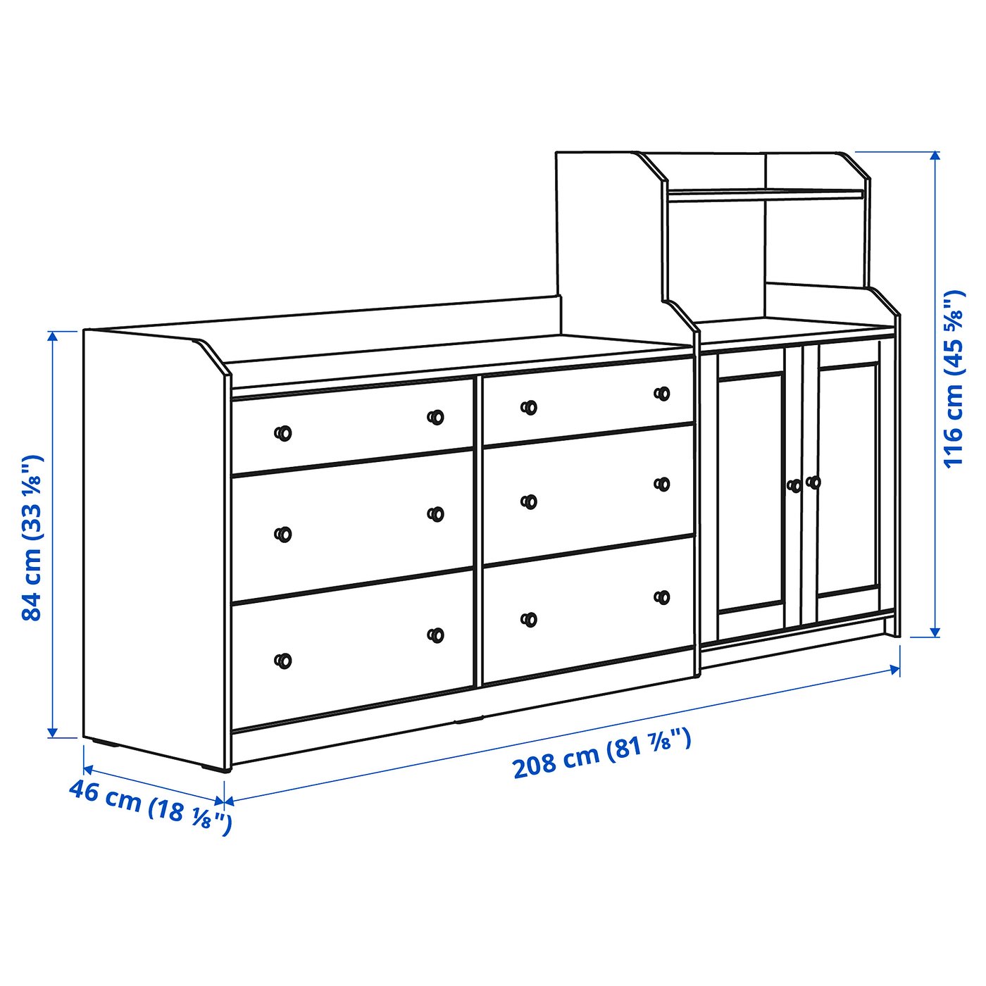 Illustration with measurements for the product: HAUGA.