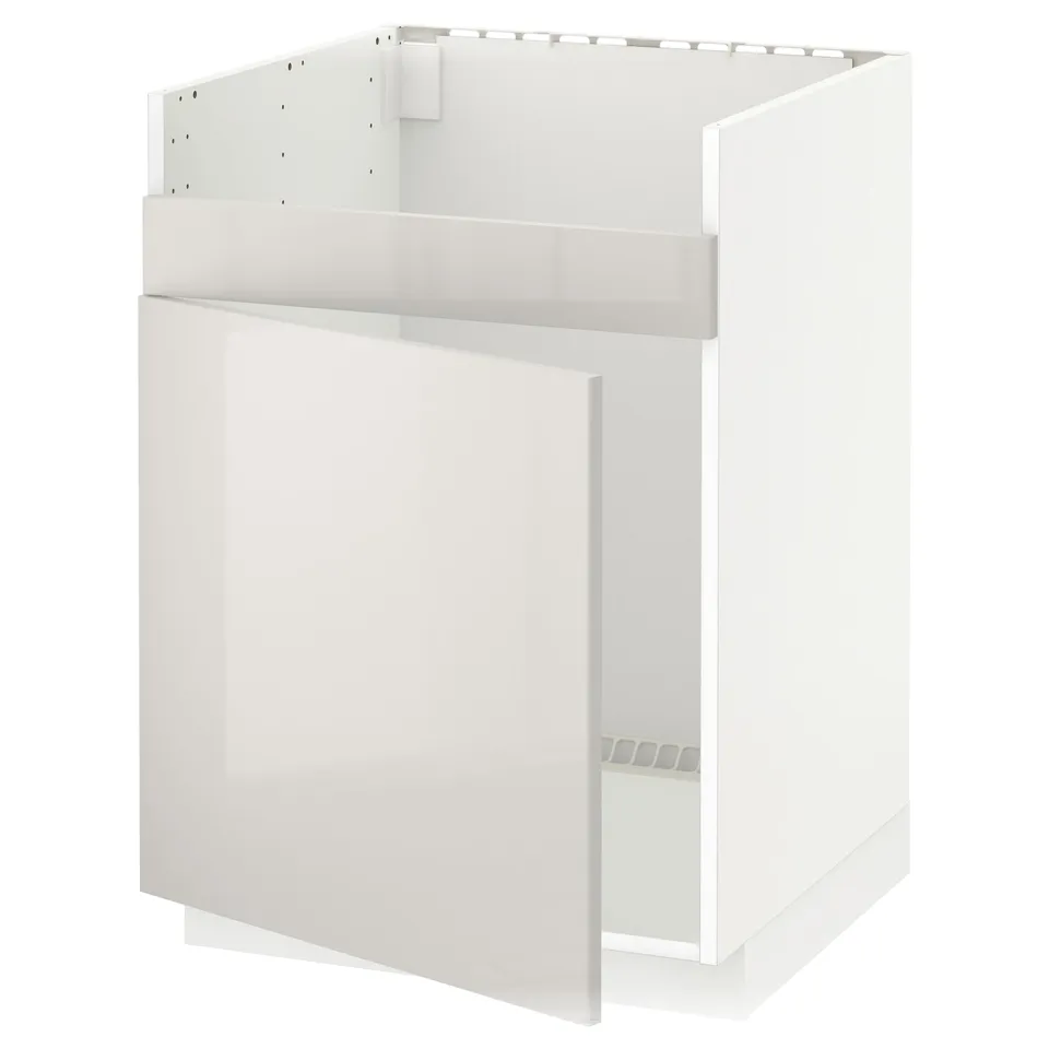 White METOD kitchen cabinet, glossy finish, square shape, modern design.