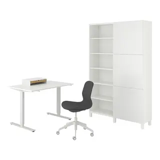 TROTTEN/LÅNGFJÄLL / BESTÅ/LAPPVIKEN desk and storage combination, and swivel chair white/grey, Length 120 x Width 70 cm