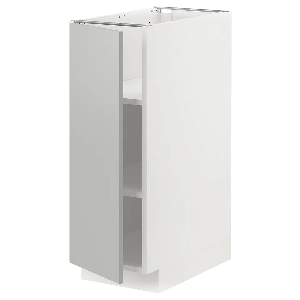 Modern white kitchen cabinet with sleek light grey door, rectangle shape, clean design.
