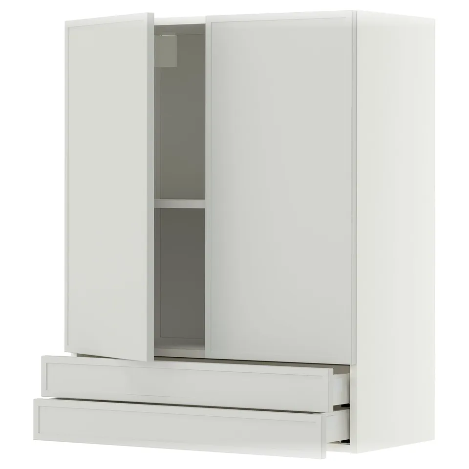 METOD / MAXIMERA Wall cabinet w 2 doors/2 drawers, white/Aspudden light grey, 80x100 cm