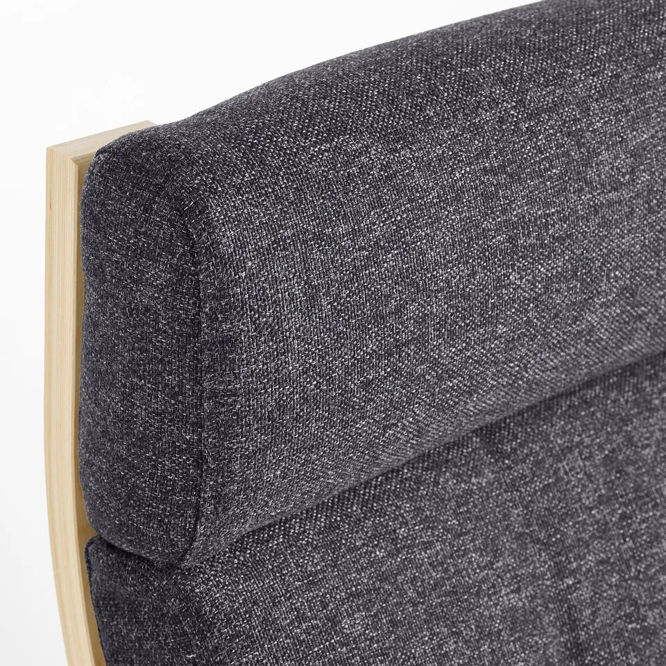 Dark grey cushioned chair with wooden frame, showing quality upholstery and sturdy construction.