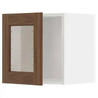 METOD wall cabinet with glass door, white Enköping/brown walnut effect, 40x40 cm