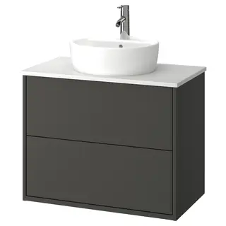 HAVBÄCK / TÖRNVIKEN wash-stnd w drawers/wash-basin/tap, dark grey/white marble effect, Width 82.0 x Depth 49.0 x Height 78.8 cm