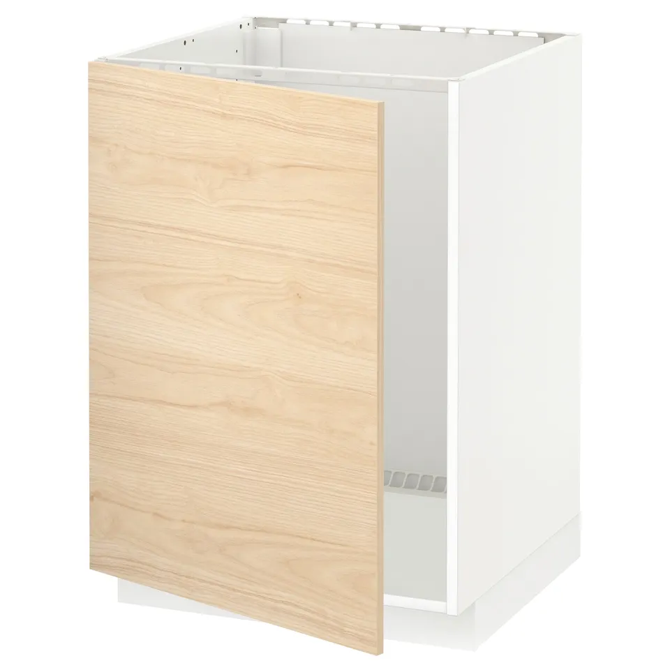 White METOD ikea cabinet with light ash door, modern design.