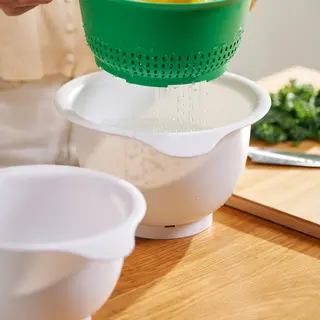 UPPFYLLD/VISPAD set: colander + mixing bowl, set of 2, bright green + white, 24 cm