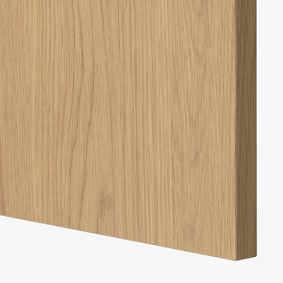 A close-up of a modern wooden panel, smooth and light brown, showcasing fine grain texture.