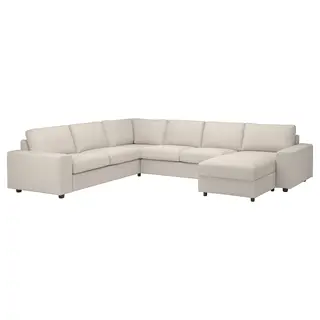 VIMLE corner sofa, 5-seat w chaise longue, with wide armrests/Gunnared beige
