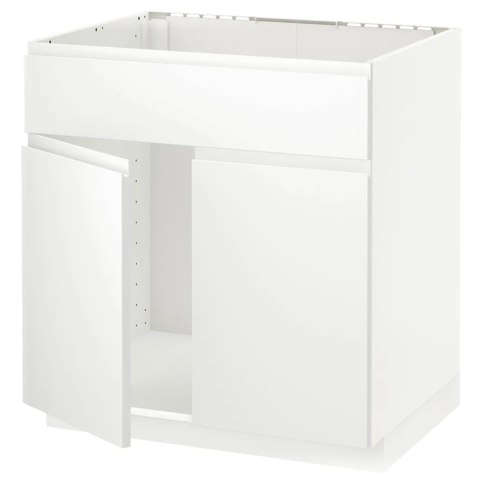 White METOD kitchen cabinet, modern minimalist design, rectangular shape, with integrated handles.