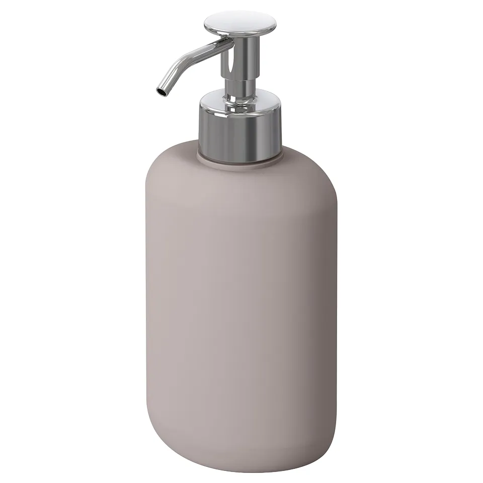 EKOLN grey soap dispenser with chrome pump, smooth design.