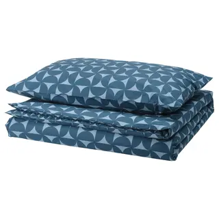ÄNGSNEJLIKA duvet cover and pillowcase, dark blue/light blue, 150x200/50x80 cm