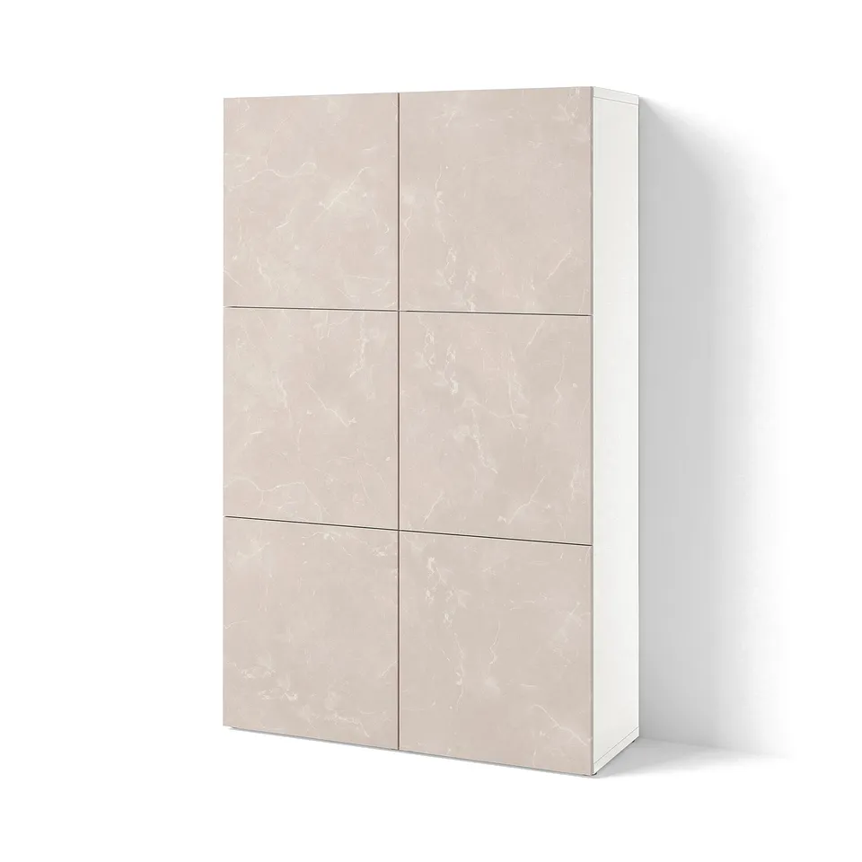 BESTÅ Storage combination with doors, white Bergsviken/beige marble effect, 120x42x193 cm