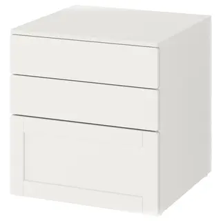 SMÅSTAD / PLATSA chest of 3 drawers, white white/with frame, 60x57x63 cm