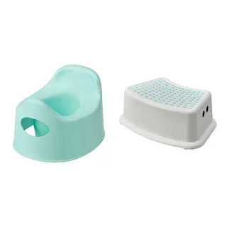 FÖRSIKTIG/LILLA set: children's potty + children's stool, turquoise + white/turquoise, Length 27 x Width 24 x Height 18 cm