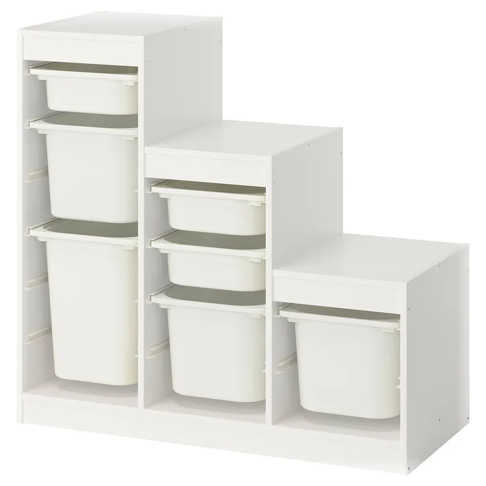 TROFAST Storage combination with boxes, white/white, 99x44x95 cm