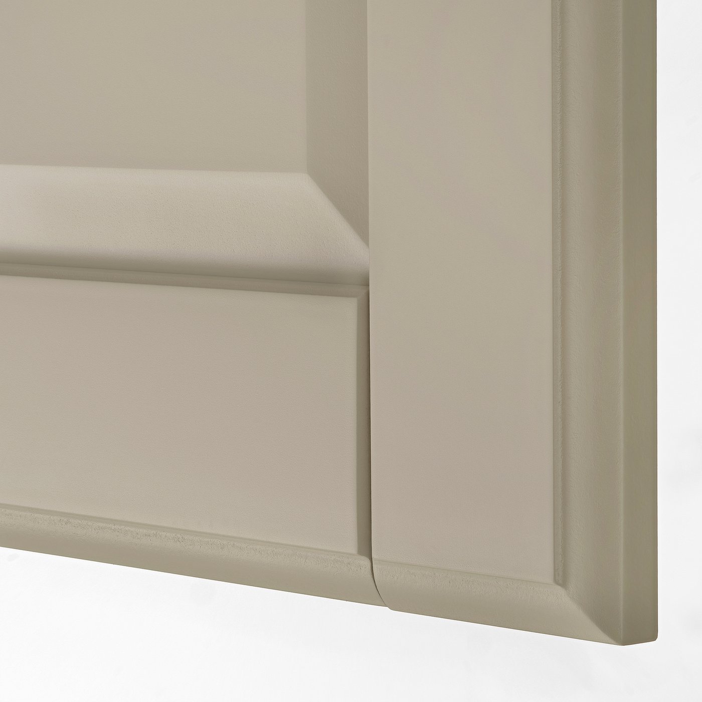 Close-up of TYSSEDAL door corner: smooth, grey-beige finish, sturdy panel design.