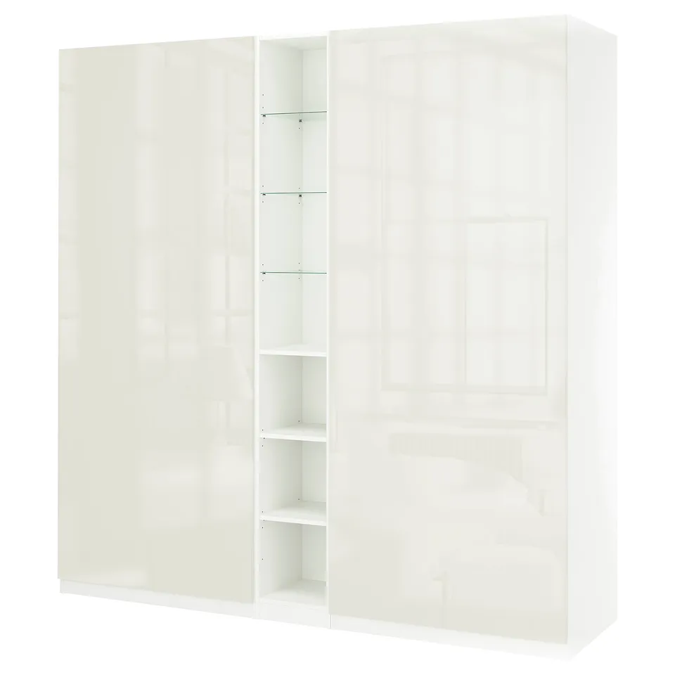 PAX / FARDAL Wardrobe combination, white high-gloss/white white, 235x60x236 cm