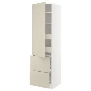 METOD / MAXIMERA hi cab w shlvs/4 drawers/dr/2 frnts, white/Havstorp beige, 60x60x220 cm