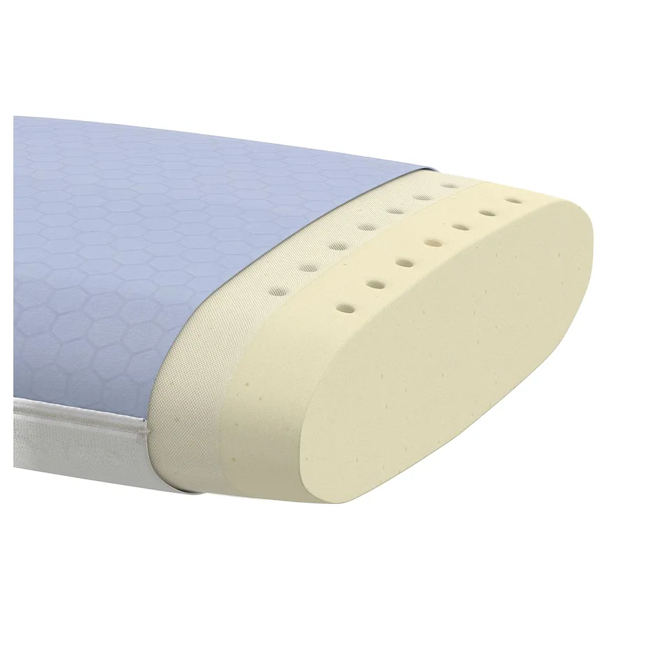 KVARNVEN pillow with honeycomb cooling side and memory foam, white and blue.