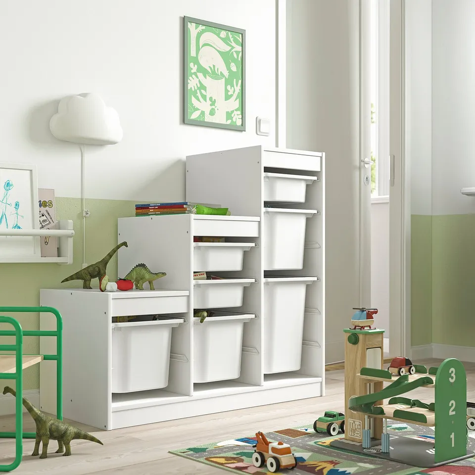 TROFAST Storage combination with boxes, white/white, 99x44x95 cm