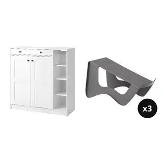 MURVEL/VITBERGET set: shoe cabinet/storage + shoe organiser x3, white + grey, Depth 40 x Height 107 x Width 105 cm
